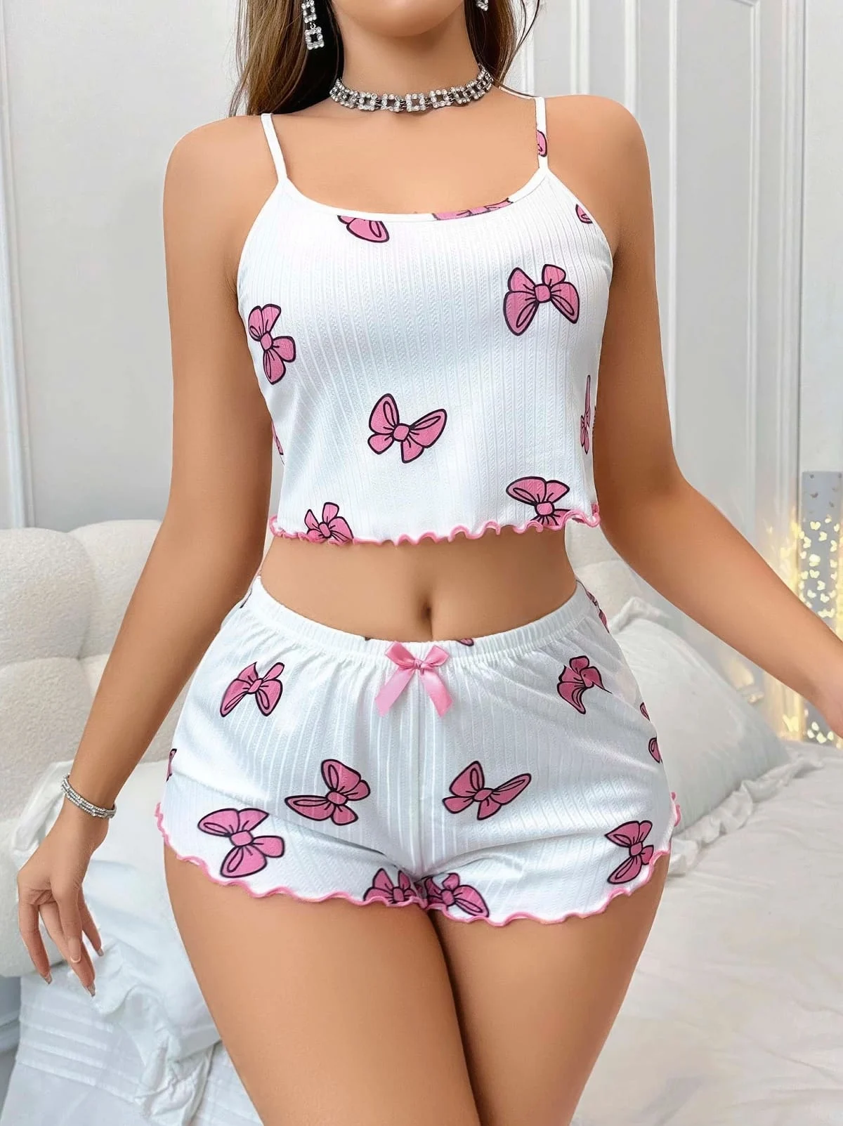 Pambiq Pijama Şortikli Gecə Dəsti