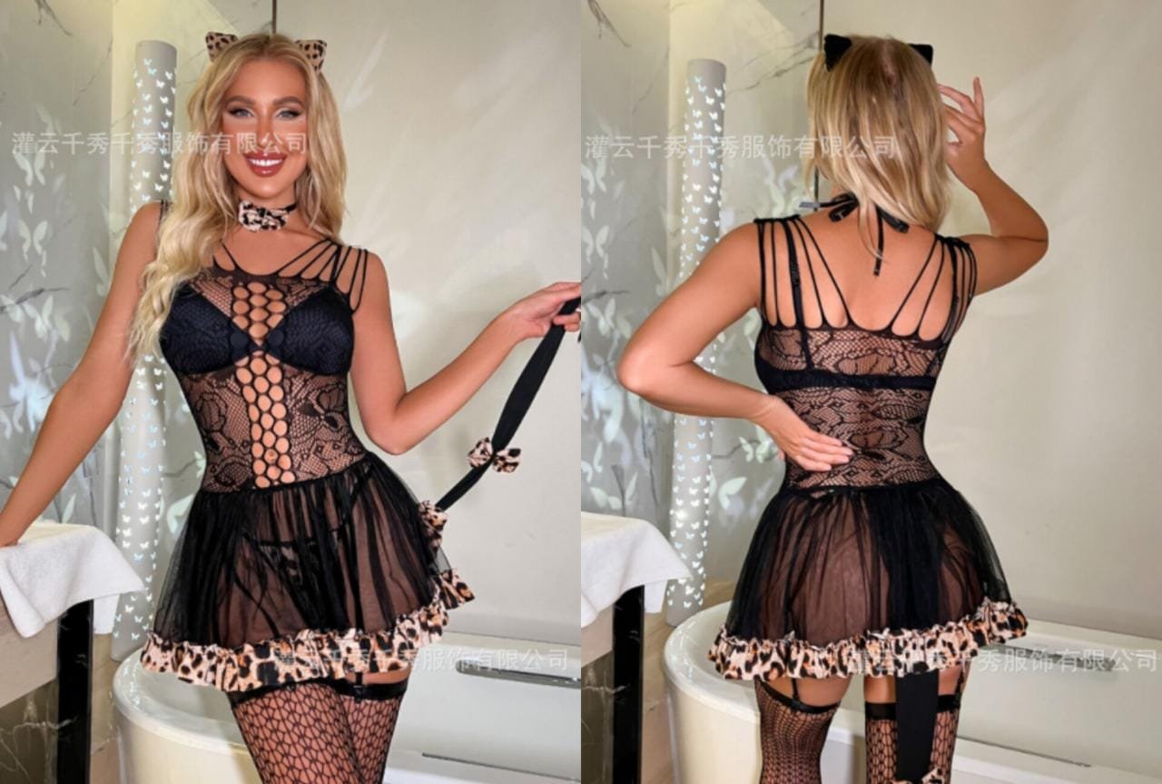 Fantazi leopar detallı pişik kostyumu Fantazi leopar detallı pişik kostyumu