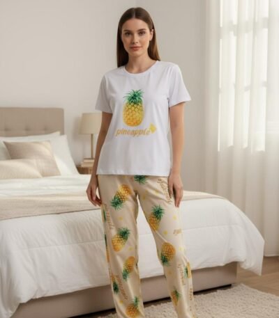 Pijama ananas naxışlı ağ