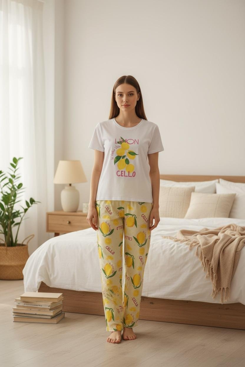 Pijama limon naxışlı ağ Pijama limon naxışlı ağ