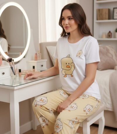 Pijama ördək naxışlı ağ