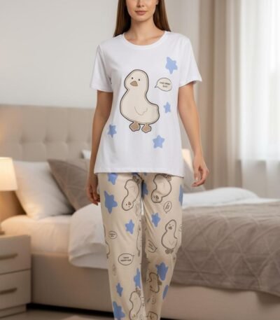Pijama ördək və ulduz naxışlı