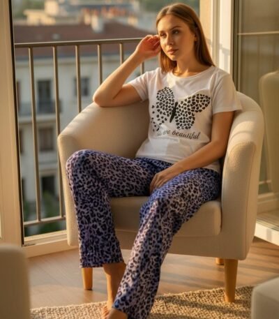 Pijama kəpənək naxışlı bənövşəyi