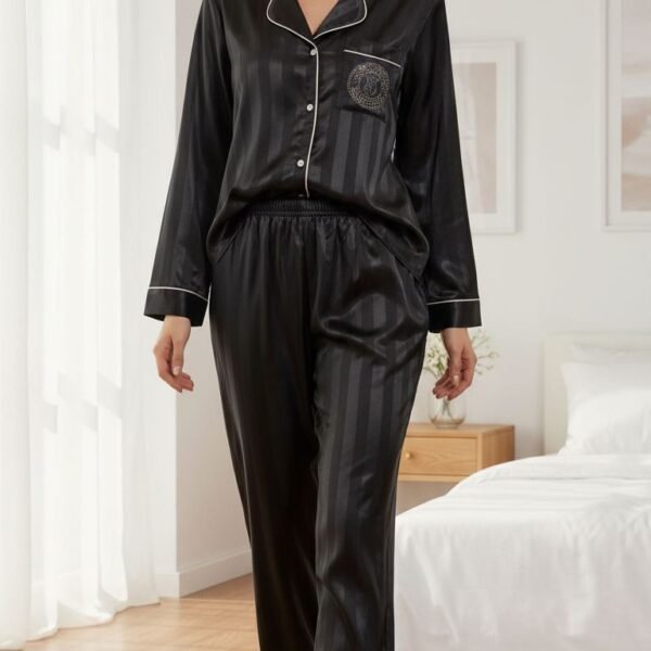 Pijama atlas zolaqlı qara Victoria's Secret