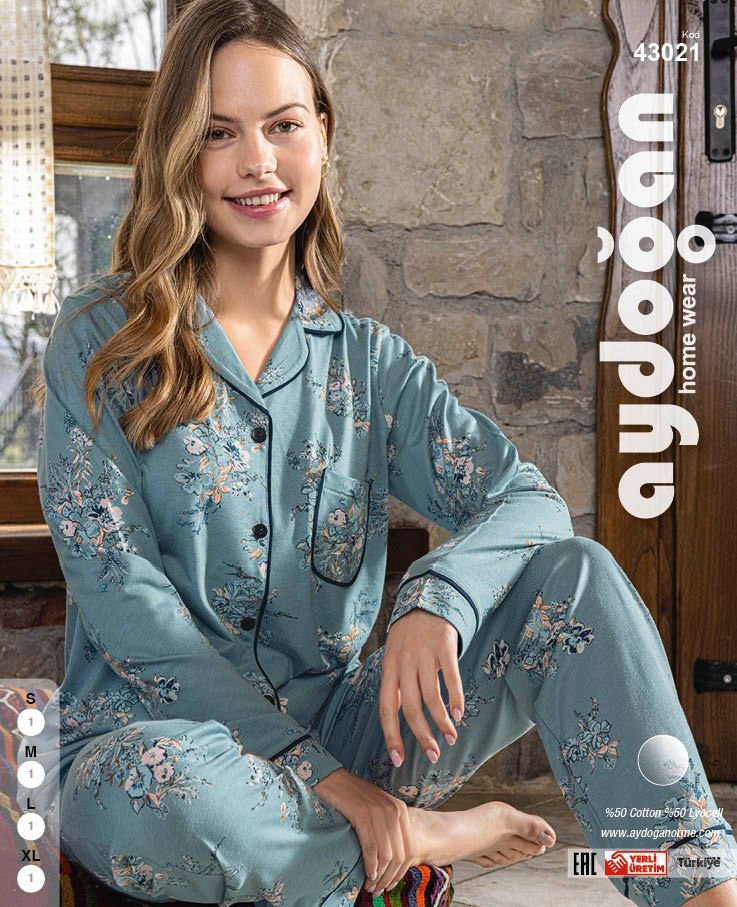 Pijamalar Çiçək Desenli Pijama Dəsti
