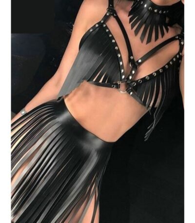 Fantazi İç Geyimi Dəsti (Saçaqlı, Dəri Effektli) Good Miss 2145