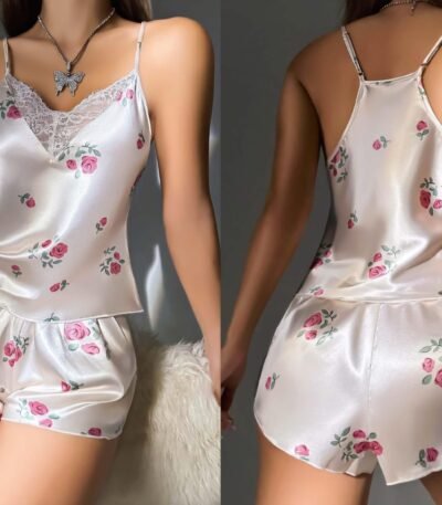 Pijama güllü atlas