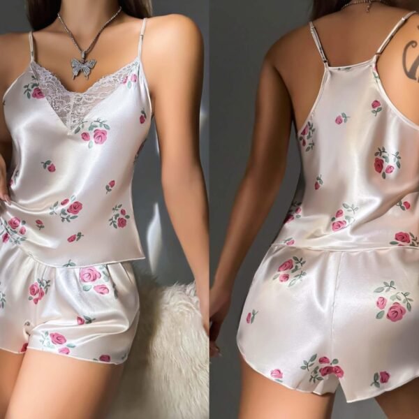 Pijama güllü atlas