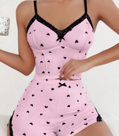 Pijama çəhrayı ürəkli