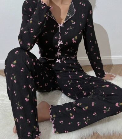 Pijama qara güllü