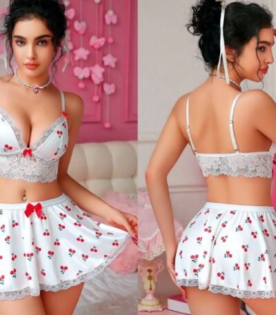 Fantazi Albalı Naxışlı Mini Ətəkli Dəst