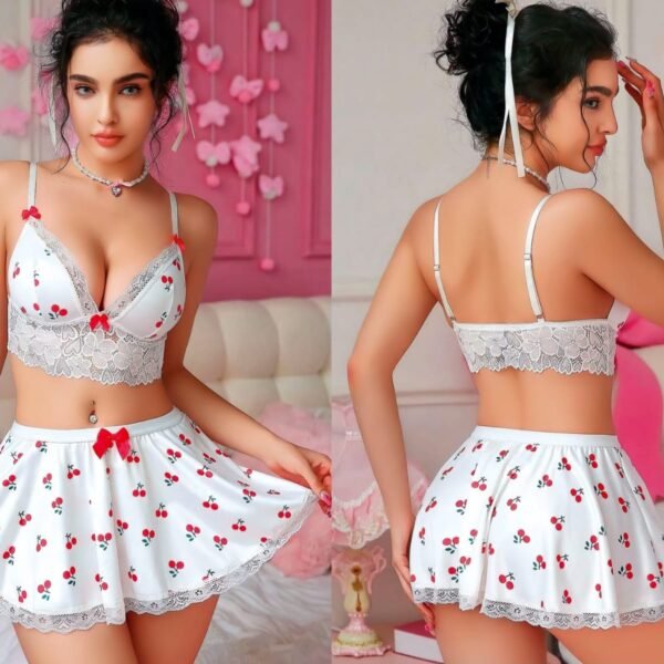 Fantazi Albalı Naxışlı Mini Ətəkli Dəst