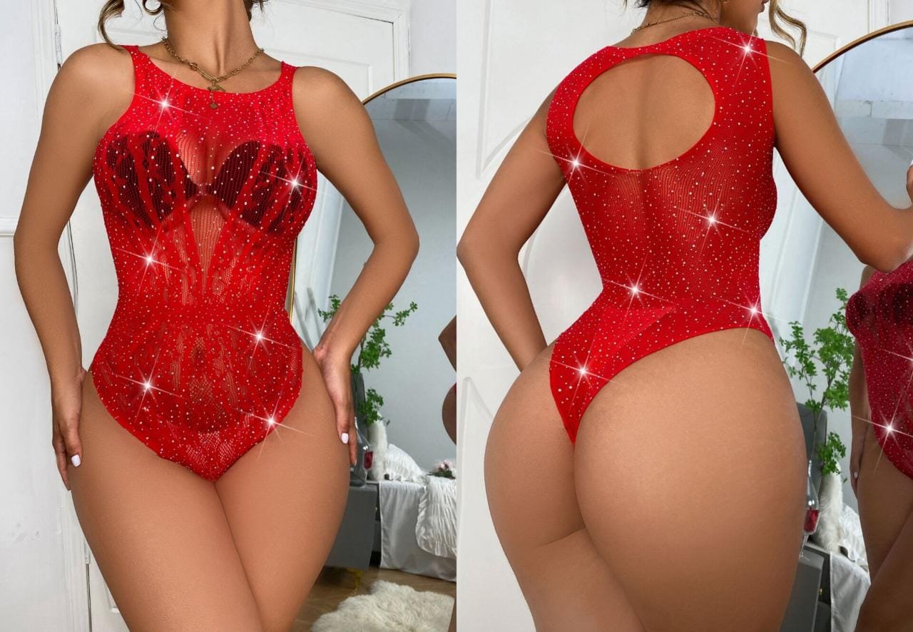 Qırmızı Parlaq Daşlı Fantazi Bodı Qırmızı Parlaq Daşlı Fantazi Bodı