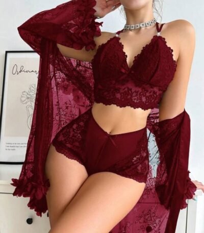 Fantazi bordo krujevalı dəst