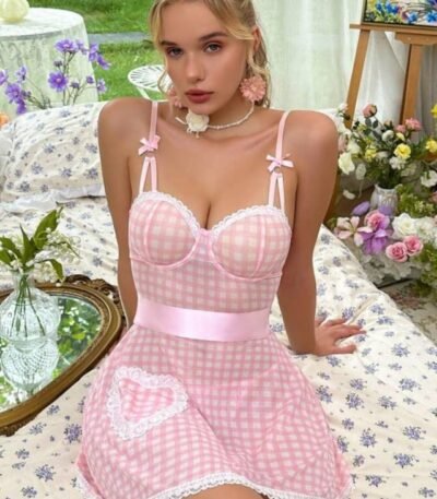 Gecelik damalı çəhrayı