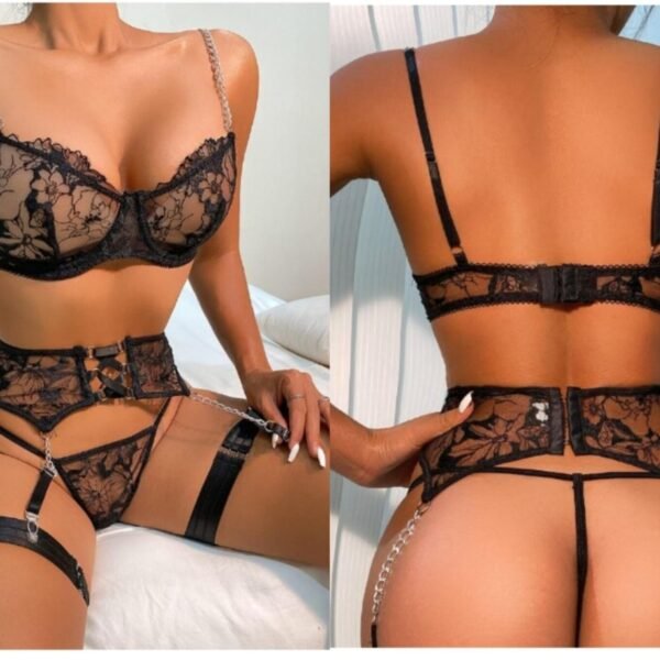 Fantazi qara krujevalı zəncir detallı dəst