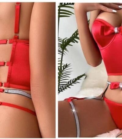 Fantazi qırmızı bantlı büstqalterli dəst