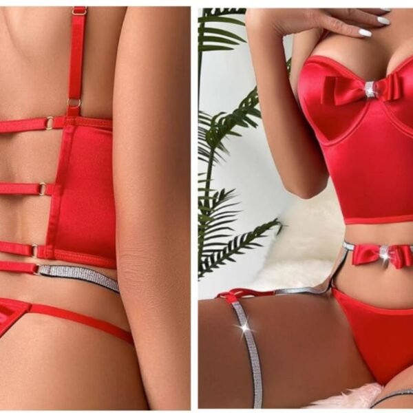 Fantazi qırmızı bantlı büstqalterli dəst