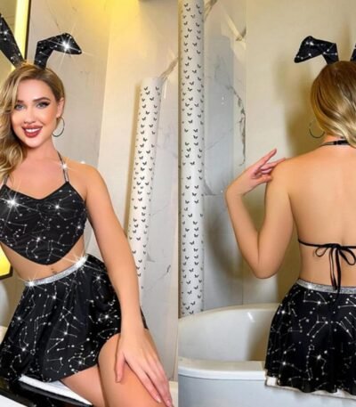 Fantazi qara krujeva jartiyerli dəst