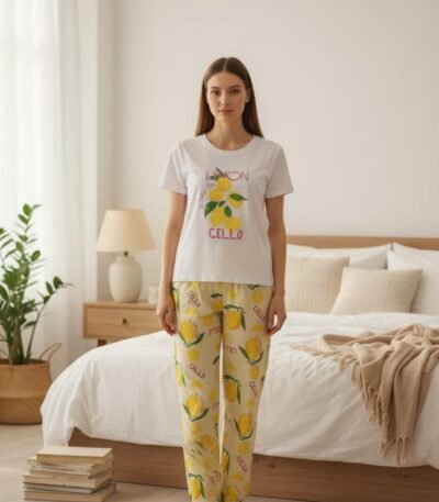 Pijama limon naxışlı ağ