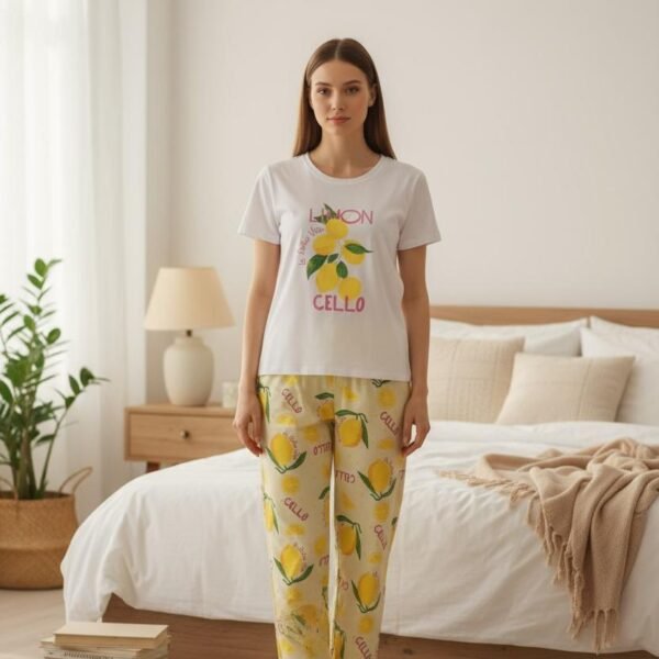 Pijama limon naxışlı ağ