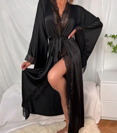 Xalat qara saten krujevalı