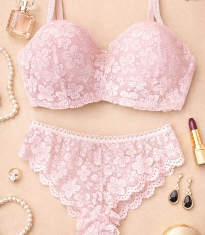 Alt geyim dəsti çəhrayı krujevalı