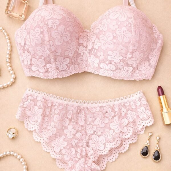 Alt geyim dəsti çəhrayı krujevalı