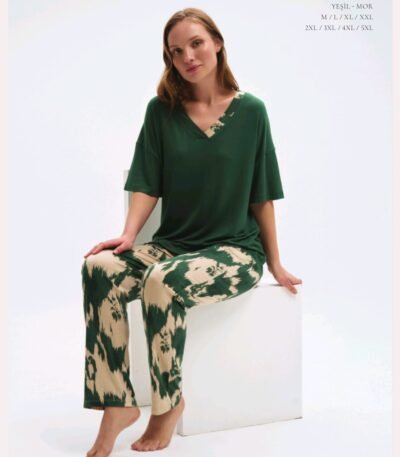 Pijama viskon yaşıl-bənövşəyi