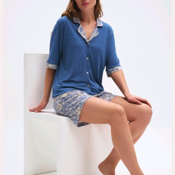 Pijama viskon şortlu mavi