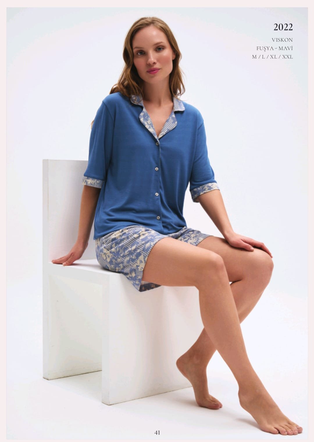 Pijama viskon şortlu mavi Pijama viskon şortlu mavi