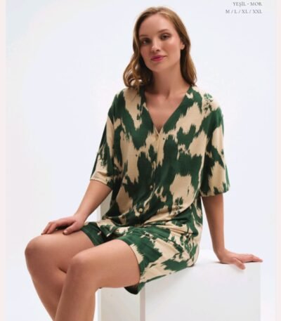 Pijama viskon şortlu yaşıl
