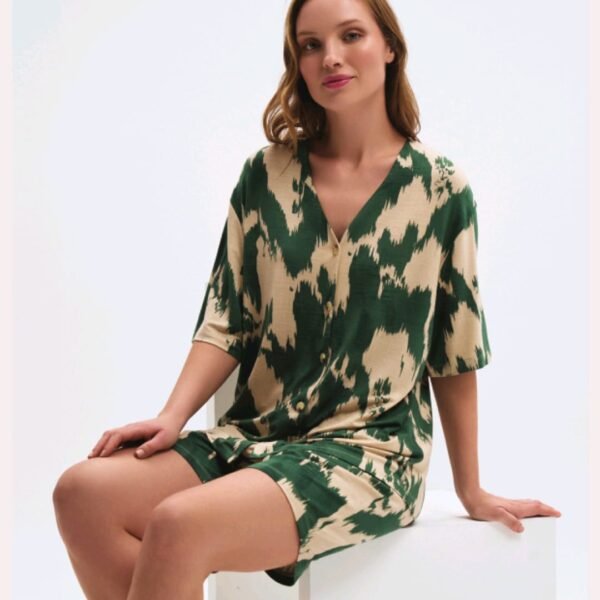 Pijama viskon şortlu yaşıl