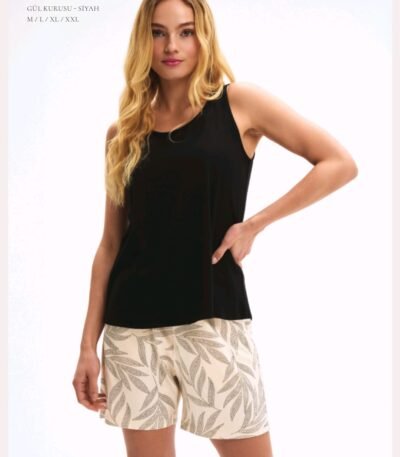 Pijama modal şortlu qara