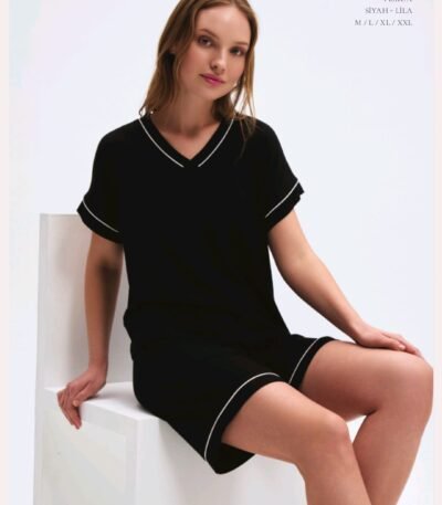 Pijama viskon şortlu qara