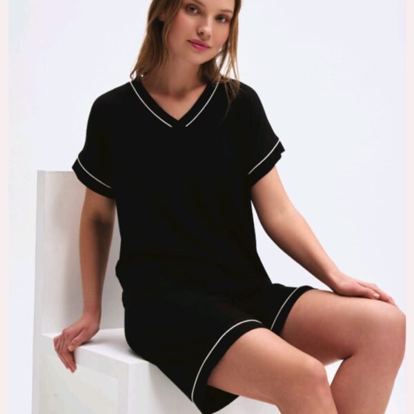 Pijama viskon şortlu qara