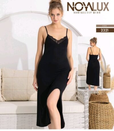 Pijama yarıqlı qara gecəlik