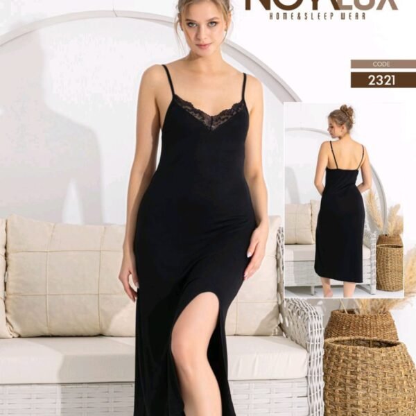 Pijama yarıqlı qara gecəlik