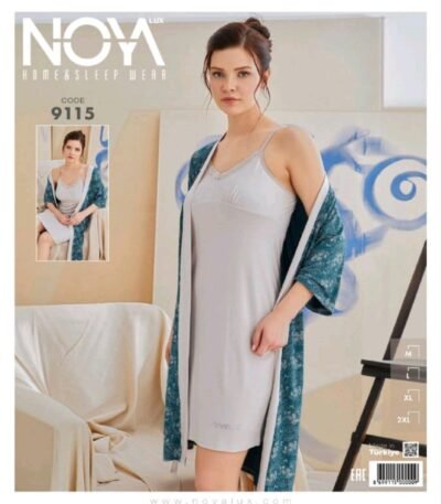 Gecəlik xalatlı naxışlı dəst