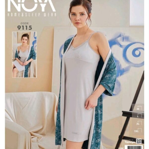 Gecəlik xalatlı naxışlı dəst