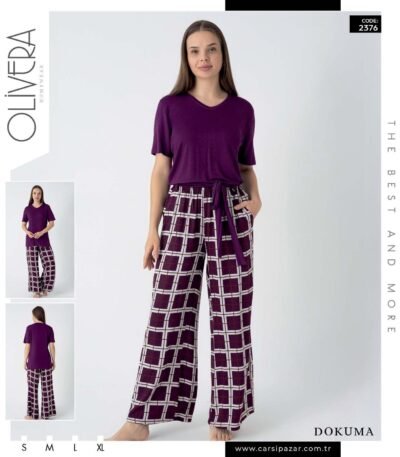 Pijama damalı bənövşəyi