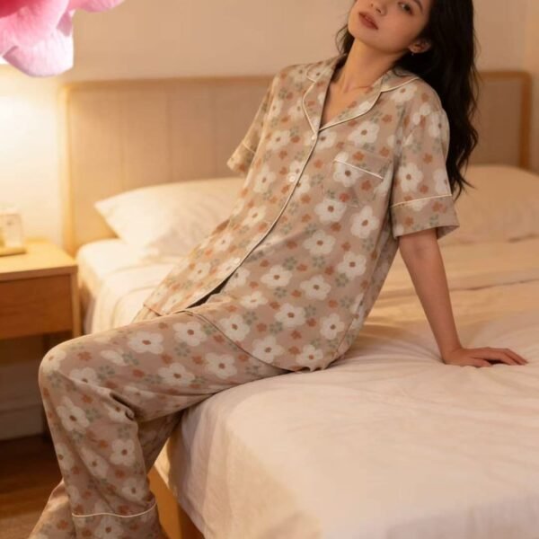 Pijama gül naxışlı şalvarlı