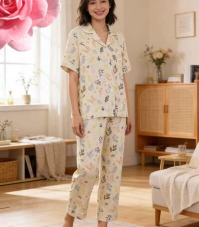 Pijama rəngli yarpaqlı şalvarlı