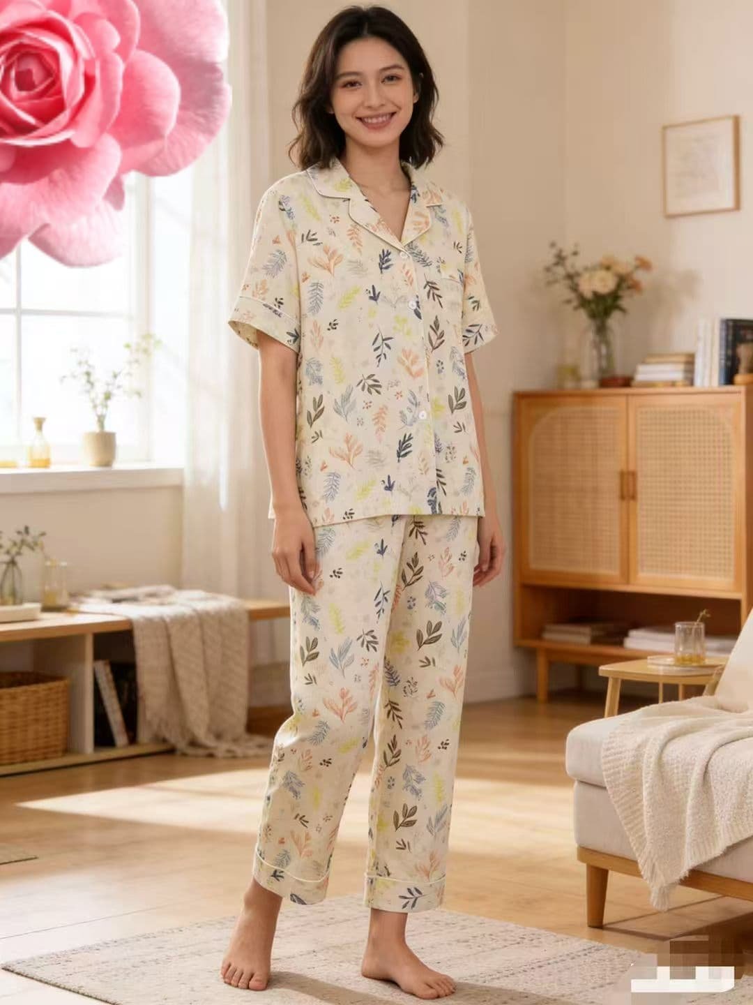 pijama qiymeti Pijama rəngli yarpaqlı şalvarlı