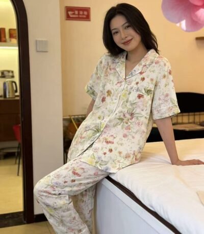 Pijama gül naxışlı pambıq