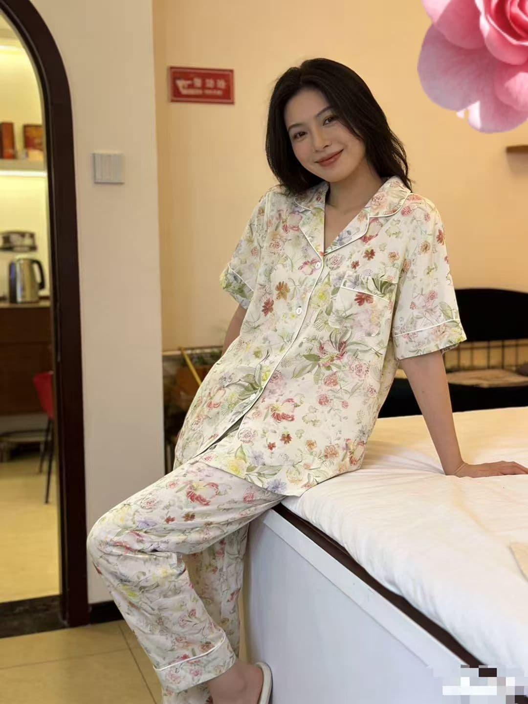 qadin iç geyimləri Pijama gül naxışlı pambıq