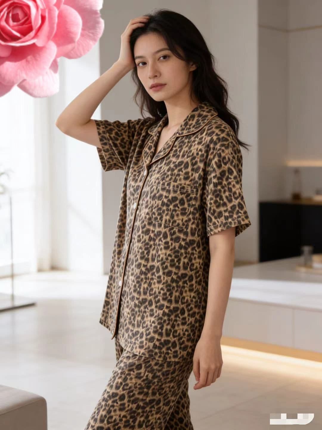 qadin ic geyimleri Pijama bəbir naxışlı pambıq