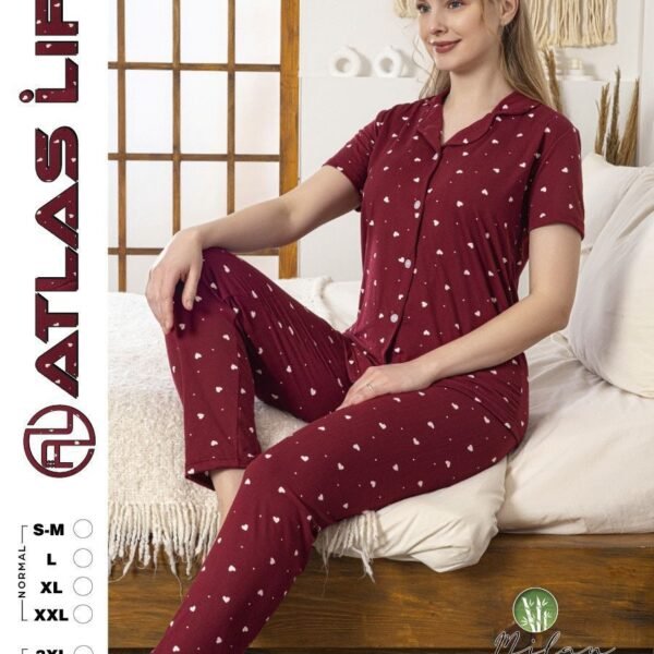 Pijama tünd qırmızı ürəkli