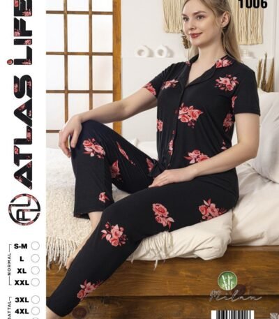 Pijama qara qızılgüllü