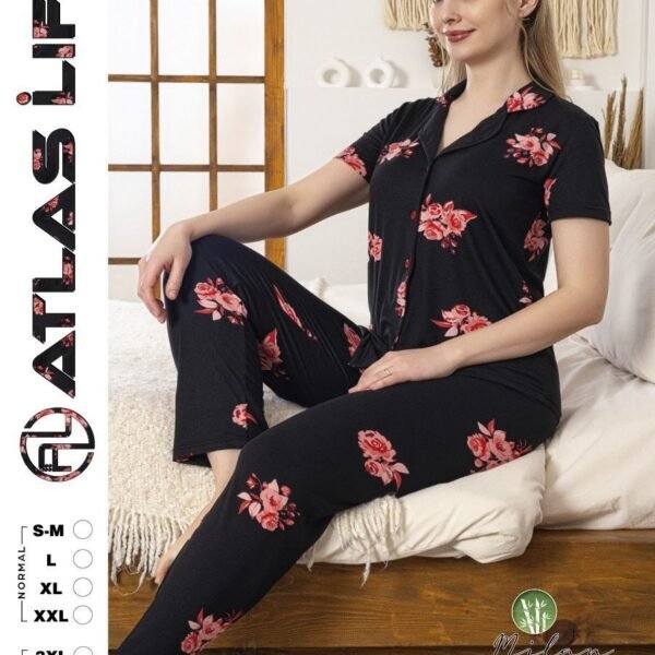 Pijama qara qızılgüllü